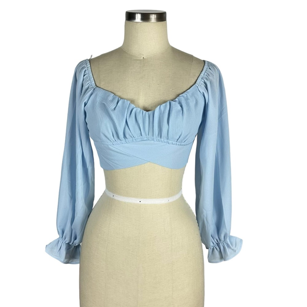 Petal & Pup Light Blue Long Sleeve Crop Top